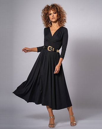 Czarna rozkloszowana sukienka, OKAZJE - Prezent na Święta