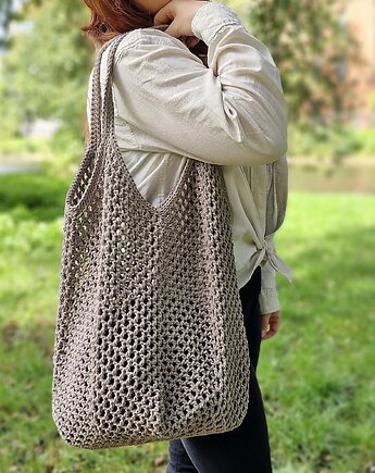 Ekologiczna torba siatka ze sznurka, cappuccino