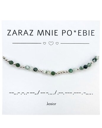 Bransoletka z alfabetem Morse Agat mszysty, Hematyt, karolina kosior