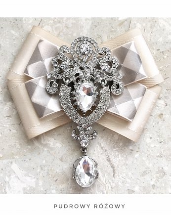 Brosza z trójwymiarową wstążką z diamencikami New, Pudrowy Różowy