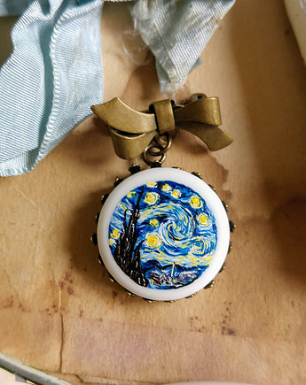 Gwiaździsta noc, van Gogh, porcelanowa broszka, atelier Brocante