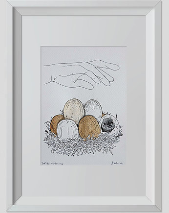 Rysunek Kurczątko 30x20cm + biała rama A4, ŁUKASZ KROKOSZ ART