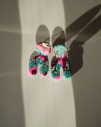 Wiszące kolczyki sztyfty MINI we wzorek, Dwie Gliny