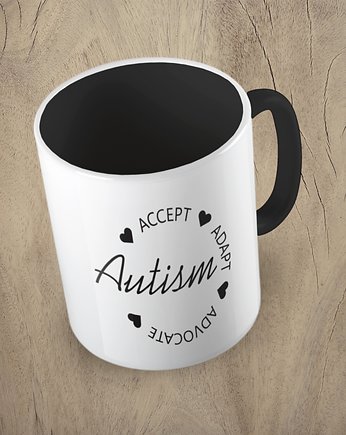 Kolorowy kubek z hasłem AUTISM - ACCEPT, ADAPT, ADVOCATE  - mix kolorów, Fotobloki and decor