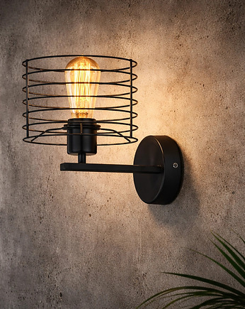 Czarny kinkiet do sypialni druciany loft ARGOS LOFT w klasycznej czerni, lampy loftowe LYSNE LOFT