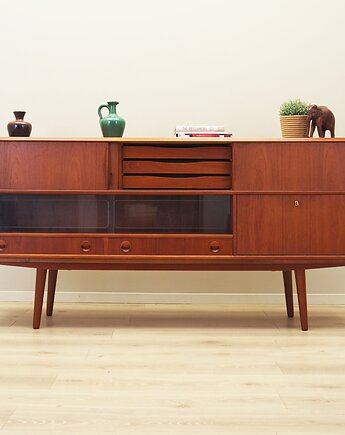 Highboard tekowy, duński design, lata 70, produkcja: Dania, Przetwory design