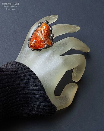 Bursztynowy unikat na palcu spektakularny pierścień handmade PREZENT z klasą, Galeria Limart