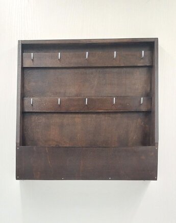 Duża, otwarta skrzynka na klucze, wenge, wieszak na klucze 10 haczyków, Silva Drewniane Dekoracje