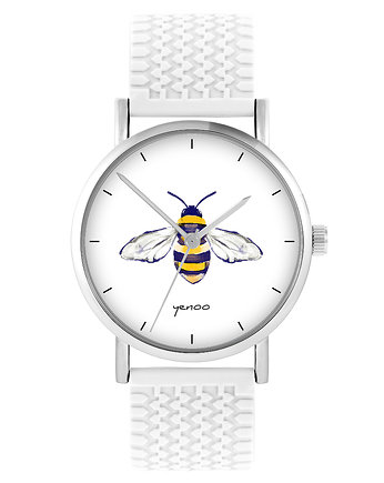 Zegarek - Pszczoła - silikonowy, biały, OKAZJE - Prezenty na 18 dla chłopaka