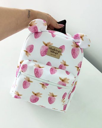 Plecaczek Misio Strawberry Light - plecak miś dla przedszkolaka, Słodkiego Miłego Szycia