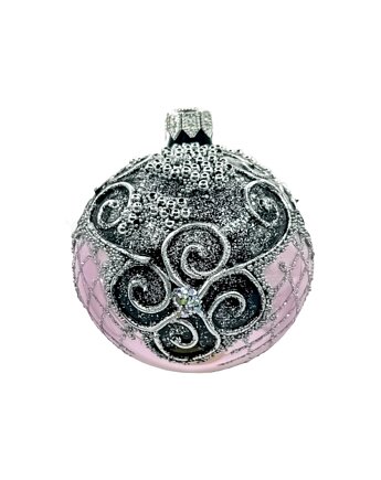 Bombka różowa Vintage bogato dekorowana: 6 sztuk, Syn Bombkarza