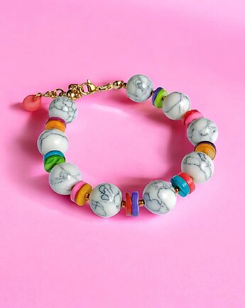 HOT TREND : bransoletka : summer collection : howlit 12mm, kolorowa muszla, kaktusia