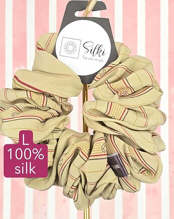 L średnia gumka jedwabna do włosów jedwab naturalny scrunchie beżowa, Silki