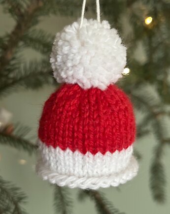 Ozdoba choinkowa, zawieszka, mini-czapeczka, czerwono-biała, Kocie Motki