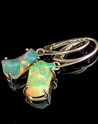 Kolczyki srebrne surowe tęczowe opale