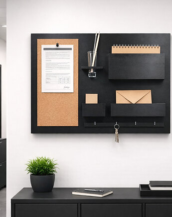 Nowoczesny organizer ścienny czarny  Dekoracja biura i przedpokoju, Silva Drewniane Dekoracje