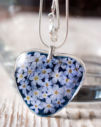 Naszyjnik z niezapominajkami w żywicy - serce, So Jewelry
