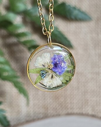 Wieczne kwiaty wisiorek kwiatowy kobiecy fiolet, zkwiatem