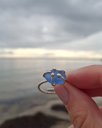 Pierścionek Kobaltowy seaglass, Atelier Cykada