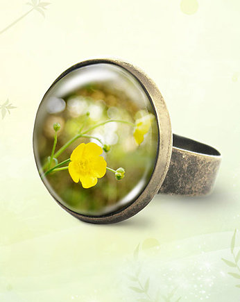 Pierścionek - Żółty kwiat - brąz, OSOBY - Prezent dla ukochanej