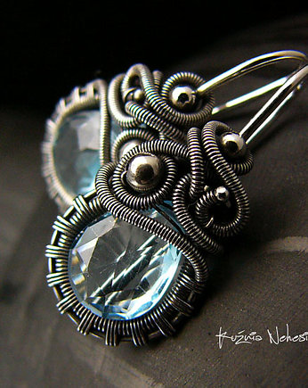 Kolczyki Dragony- Sky Blue Topaz Srebro, Kuźnia Nehesi