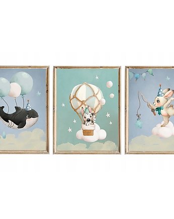 Zestaw 3 plakatów obrazków TinyWorldBlue A3 PZ, Bajkowe Wnetrza