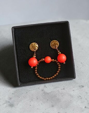 RAZEM TANIEJ! Swarovski neon pearls : neon orange : kolczyki & pierścionek, kaktusia