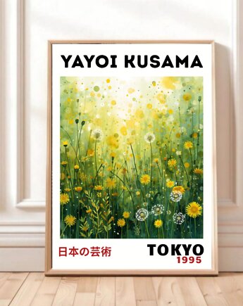 PLAKAT dekoracyjny zielona łąka dmuchawce Kusama, black dot studio