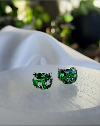 Kolczyki sztyfty z zielonym brokatem, Figa handmade accessories