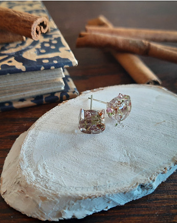 Kolczyki sztyfty z wrzosem, jasne, Figa handmade accessories