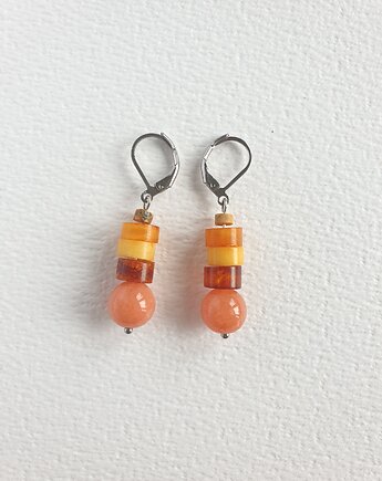 Kolczyki z bursztynem SZASZŁYKI  jadeit łososiowy, modesign