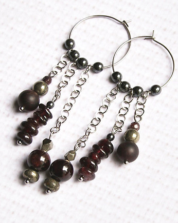 S A L E : UNIKATOWE kolczyki : granat, piryt, kaktusia