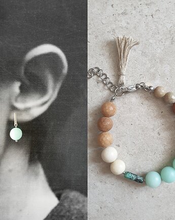 Zamówienie kolczyki i bransoletka jadeit, turkus, brąz z chwostem, modesign