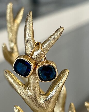 Kolczyki wiszące srebrne 925 pozłacane z dużą niebieska cyrkonią, Ade Art