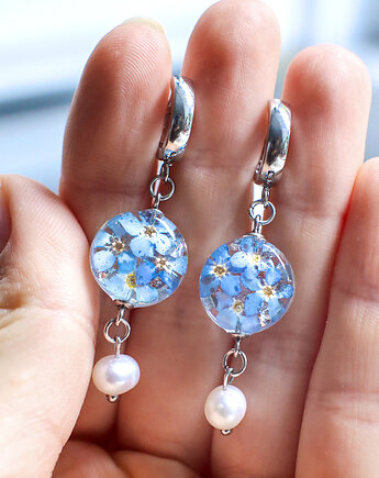 Kolczyki z niezapominajkami i perłami, nature gift