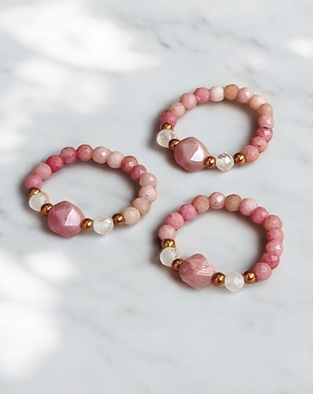 MIŁOŚĆ :: pierścionek : rodonit, kryształ górski,hematyt, kaktusia