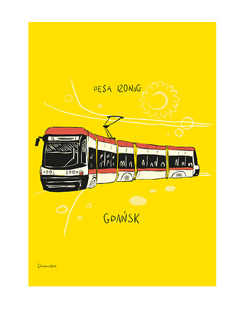 Plakat A4 Gdańsk Tramwaj Pesa 120NaG, Gliniana Kura