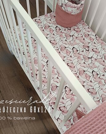 Prześcieradło bawełniane do łóżeczka 120x60 cm  wzory  kolory, Little Angels
