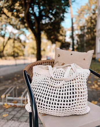 Torba shopper ze sznurka biała/ ecru, knots