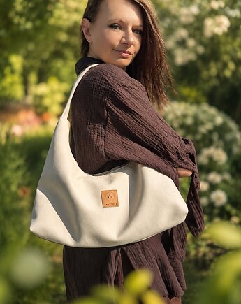 Zamszowa torebka slouchy Kremowa, sabi tatka