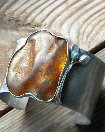 Bursztyn / chalcedon -  bransoleta mankiet CUFF, Beata Trotter