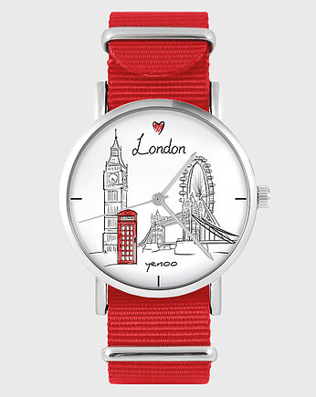 Zegarek - Londyn - czerwony, nylonowy, yenoo