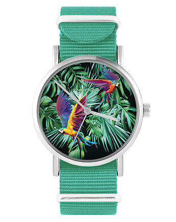 Zegarek -  Papugi, tropikalny - turkusowy, nylonowy, yenoo