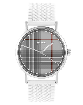 Zegarek - Szkocka krata - silikonowy, biały, yenoo