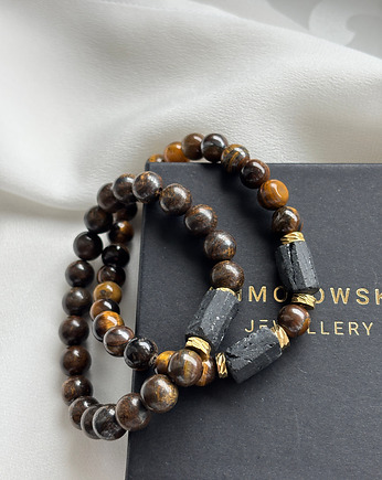 Zestaw męskich bransoletek Bronzyt Tygrysie Oko i Turmalin, Chmolowska Jewellery