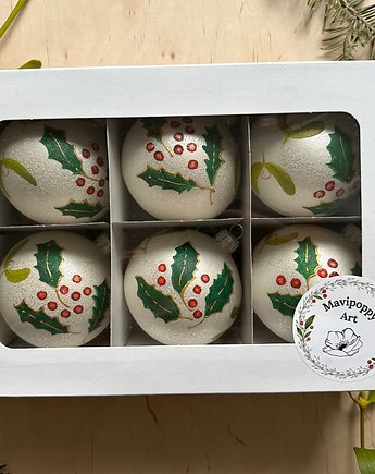 Komplet bombek ostrokrzew jemioła 8cm, mavipoppy art