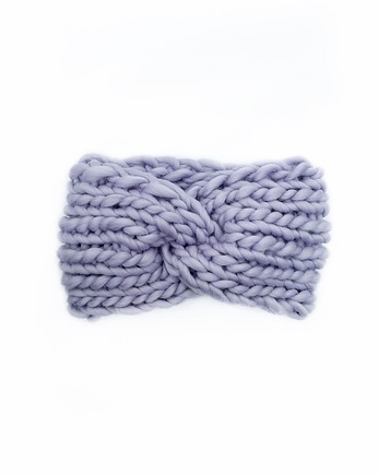 Liliowa opaska turban z grubej wełny peruwiańskiej, Holy Alpaca Knit