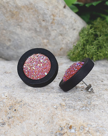Drewniane kolczyki wkrętki z druzami boho, Spirit Of Copper