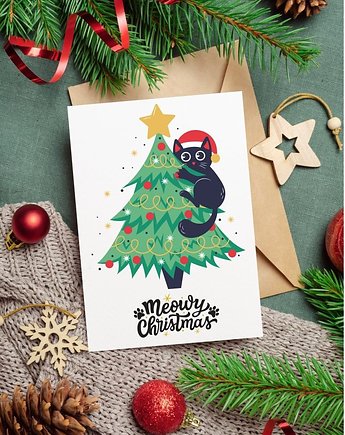 PLAKAT koty  święta prezent wesołych świąt, black dot studio