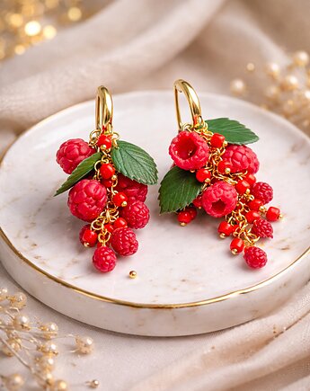 Kolczyki z maliną kiść, MariaPolymer